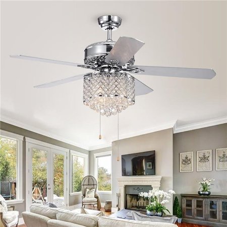 WAREHOUSE OF TIFFANY Warehouse of Tiffany CFL-8316CH 52 in. Deidor 3-Light Indoor Hand Pull Chain Ceiling Fan; Chrome CFL-8316CH